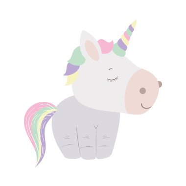 İzole edilmiş beyaz tek boynuzlu at çizgi film vektör tasarımı