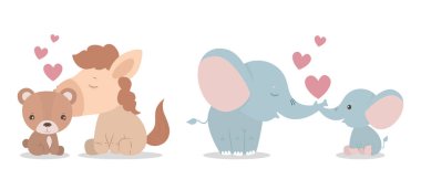 İzole edilmiş şirin filler ayı ve at çizgi filmi vektör tasarımı