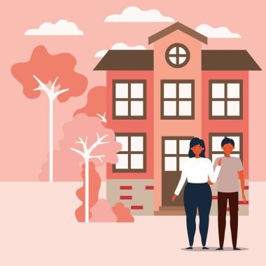 Çift ve ev inşa vektör tasarımı