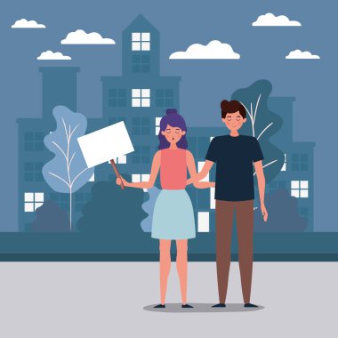 Kadın ve erkek insan hakları vektör tasarımını protesto ediyor