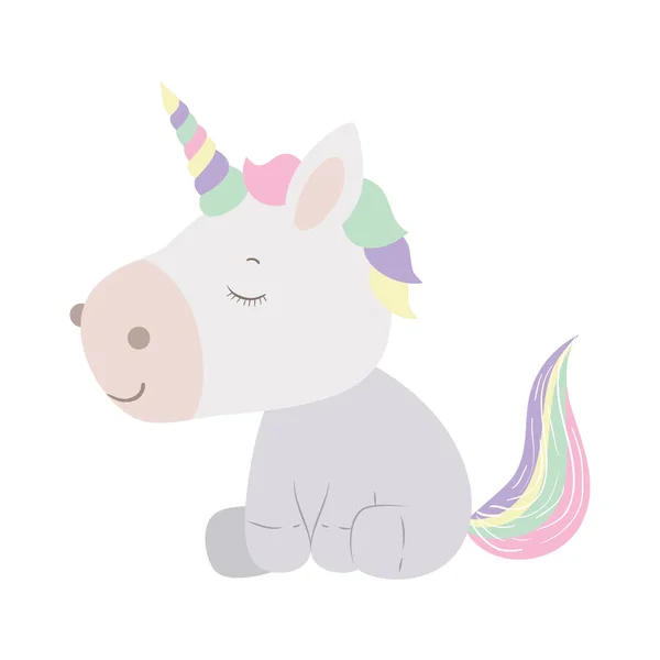 Desain vektor kartun unicorn putih yang terisolasi - Stok Vektor