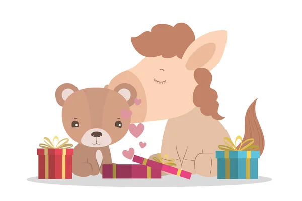 Convite de chá de bebê com animais desenhos animados design vetorial — Vetor de Stock