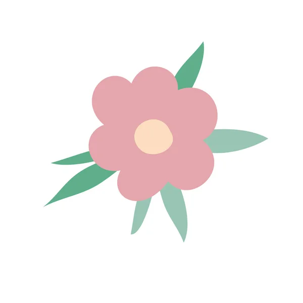 Adorno de flores rosa aislado con diseño de vectores de hojas — Vector de stock