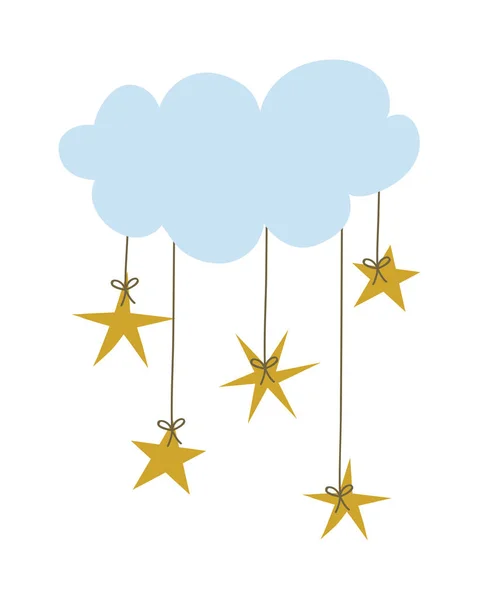 Isolated cloud with stars hanging vector design — Stock Vector