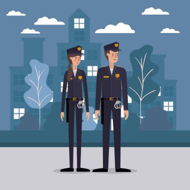 Polis ve polis memuru şehir vektör tasarımında.