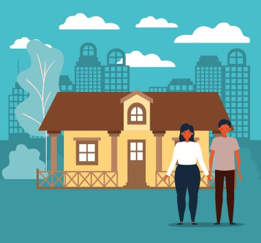 Çift ve ev inşa vektör tasarımı