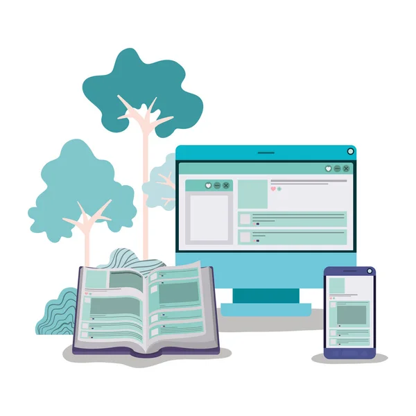 Ebook smartphone en computer vector ontwerp — Stockvector