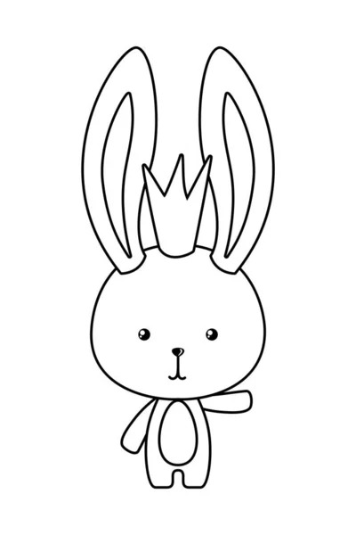 Lindo conejo de dibujos animados con diseño de vectores de corona — Vector de stock