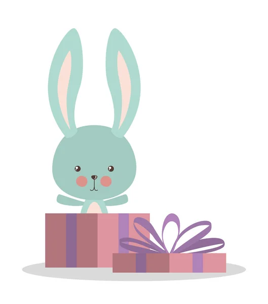 Roztomilý králičí karikatura a dárek vektor design — Stockový vektor