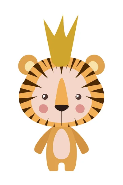 Niedlicher Tiger-Cartoon mit Kronenvektor-Design — Stockvektor
