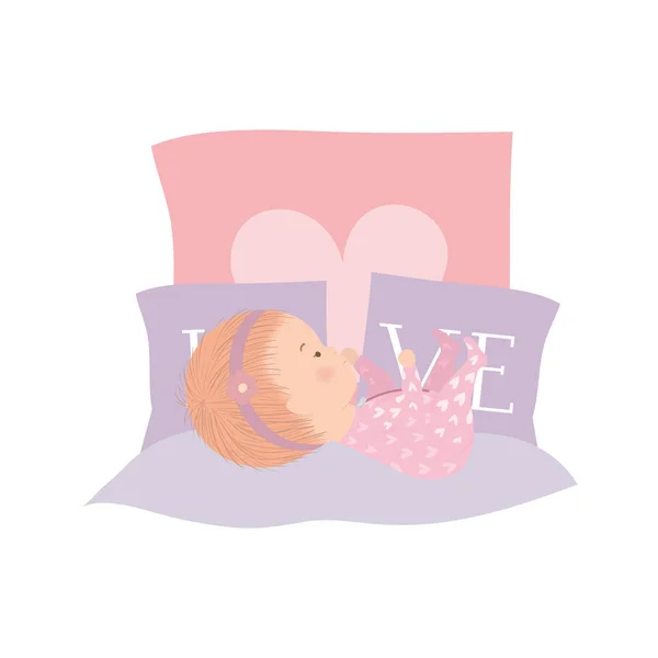 Cute baby girl with pillows vector design