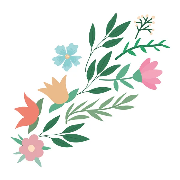 Geïsoleerde bloemen met bladeren vector ontwerp — Stockvector