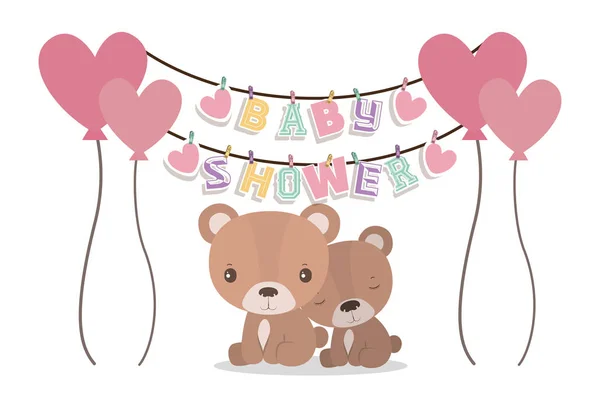 Baby shower invitation with bears cartoons vector design — ストックベクタ