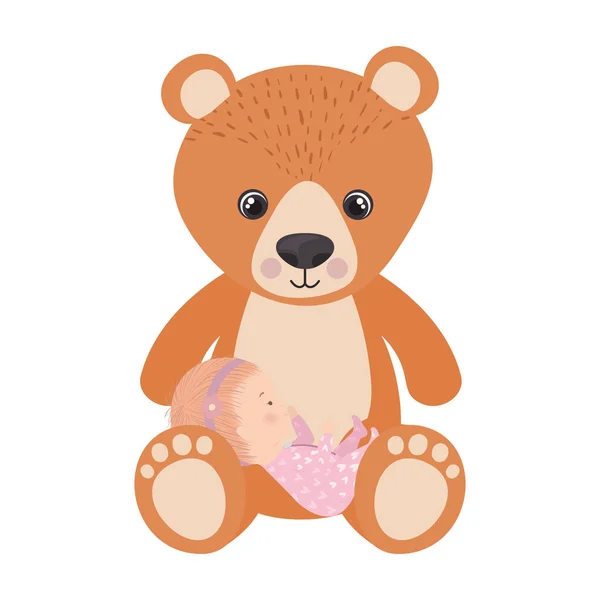 Linda niña con diseño de vectores de oso de peluche — Vector de stock