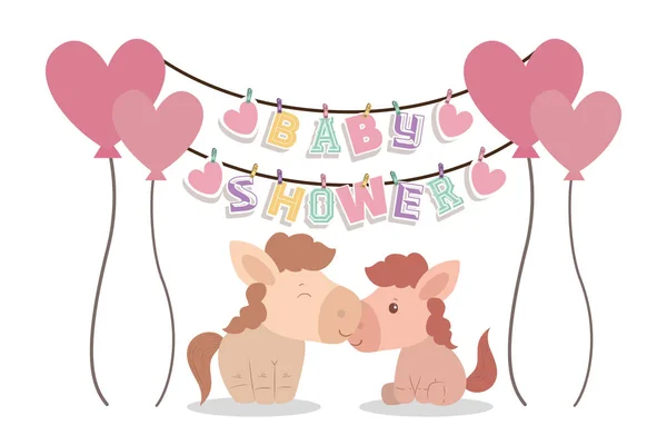 Babydusche Einladung mit Pferden Cartoons Vektor-Design — Stockvektor