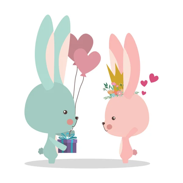 Leuke konijnen cartoons met cadeau vector ontwerp — Stockvector