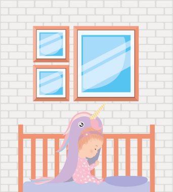 Beşik vektör tasarımının içinde tatlı bir kız bebek