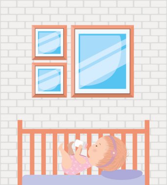 Beşik vektör tasarımının içinde tatlı bir kız bebek