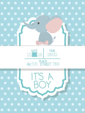 Fil çizgi film tasarımlı bebek partisi davetiyesi