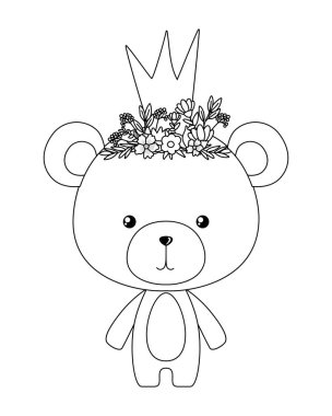 Taç çiçekli şirin bir ayı ve vektör tasarımı bırakıyor