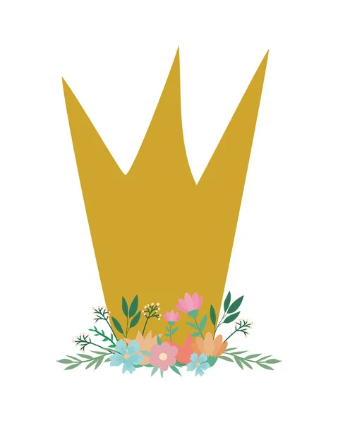 Изолированная корона с цветами и листовым вектором — стоковый вектор