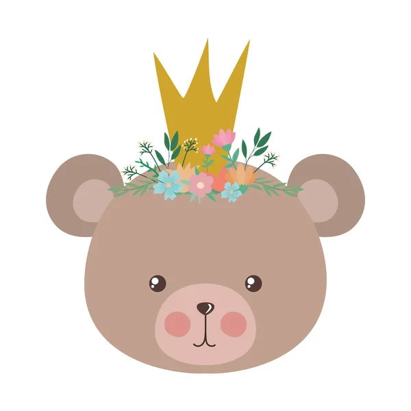 Cute bear with crown flowers and leaves vector design — Stock Vector