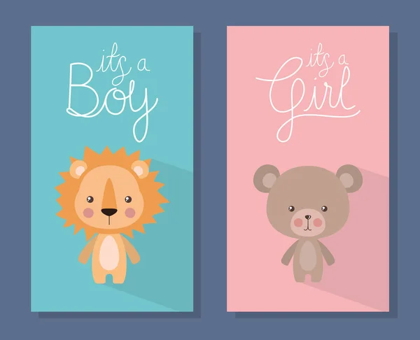 Invito baby shower con disegno vettoriale leone e orso — Vettoriale Stock