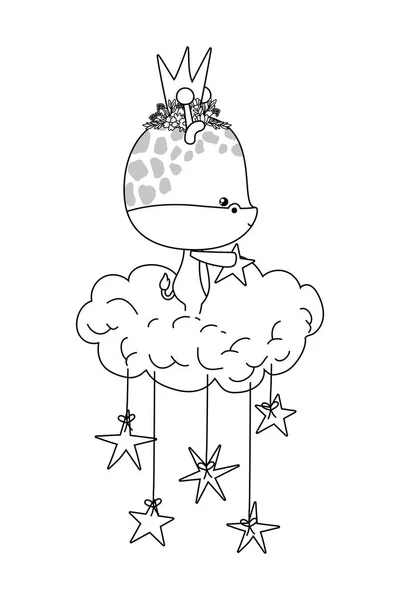 Linda jirafa con nubes de corona y estrellas vector de diseño — Vector de stock