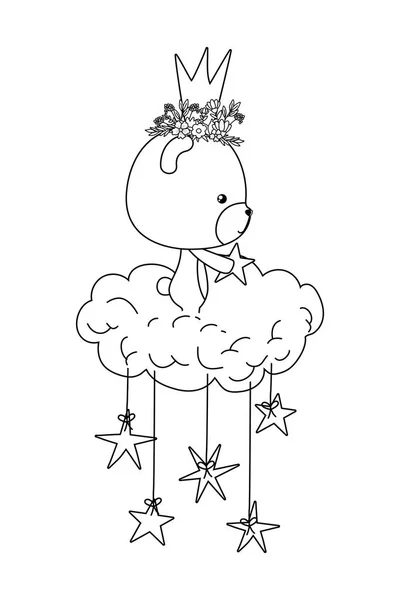 왕관 구름이 달린 귀여운 곰 과 별 벡터 디자인 — 스톡 벡터