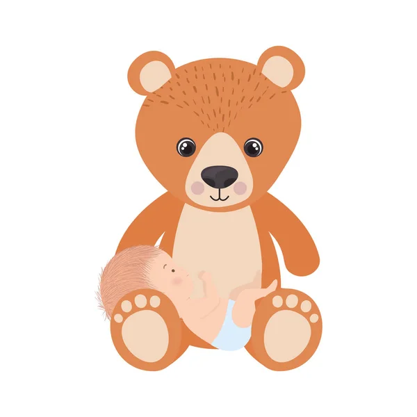 Niedlicher kleiner Junge mit Teddybär-Vektor-Design — Stockvektor