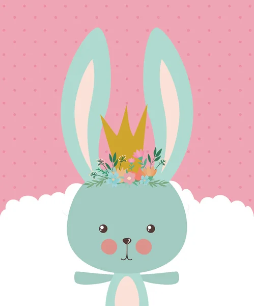 Desenho animado bonito de coelho com design de vetor de coroa —  Vetores de Stock