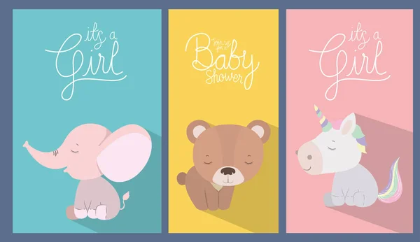 Baby-Dusche Einladung mit Tieren Cartoons Vektor-Design — Stockvektor