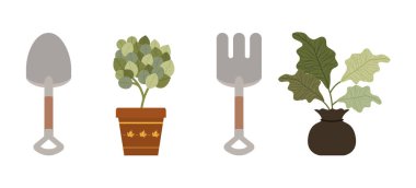 Bitki araçları ve bahçe konsepti vektör tasarımı