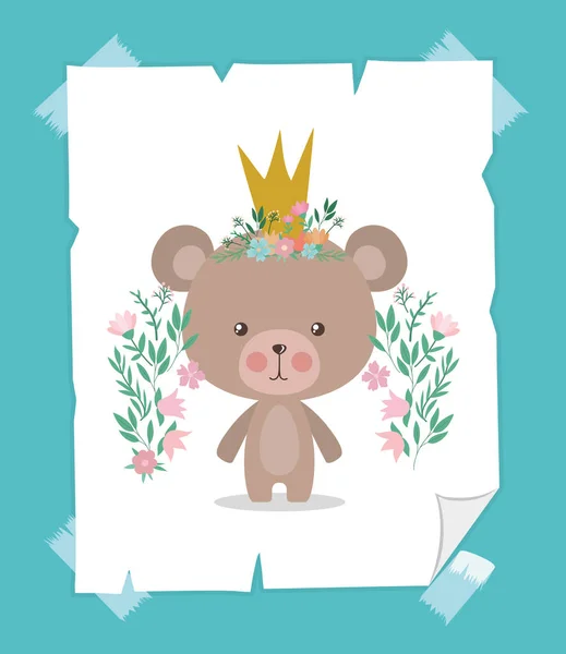 Cute bear cartoon with crown vector design — Stock Vector