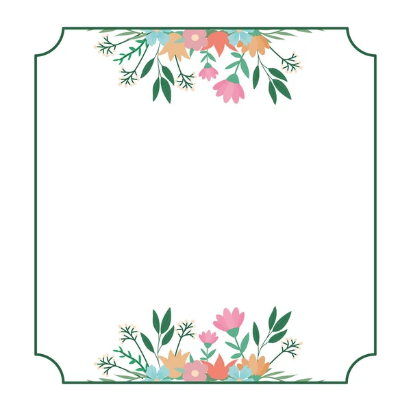 Isolated frame with flowers and leaves vector design — Stock Vector