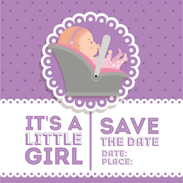 Baby shower invitation and baby girl vector design — Stock vektor