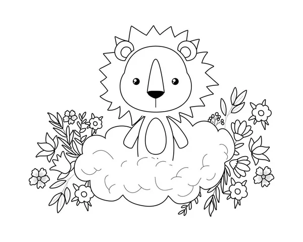 Desenhos animados de leão bonito sobre design de vetor de nuvem — Vetor de Stock
