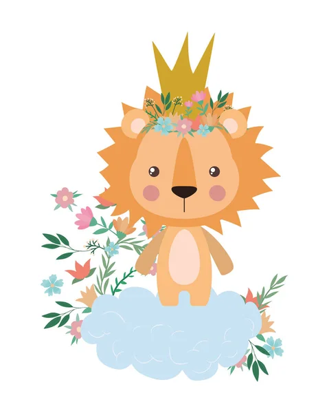 Cute lion with crown over cloud vector design — Stock Vector