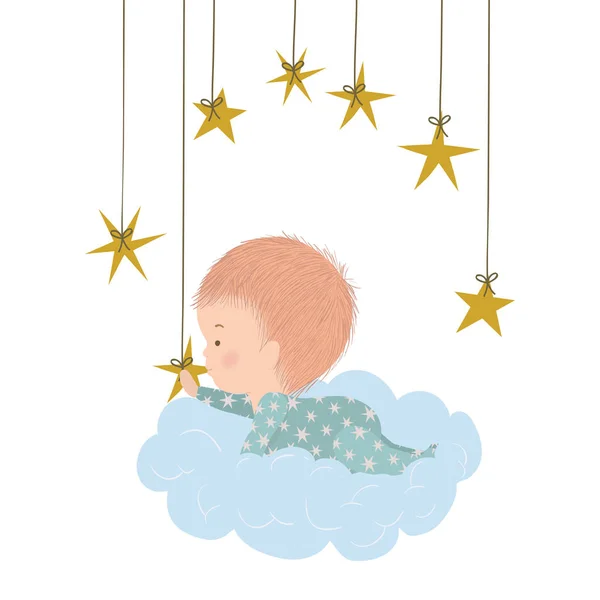 Cute baby boy over cloud and stars vector design — Stock Vector