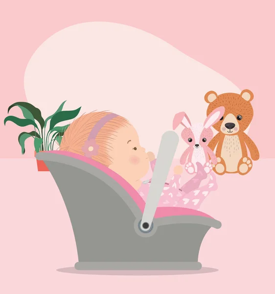 Bébé fille mignonne avec conception vectorielle panier — Image vectorielle