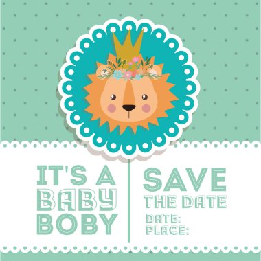 Aslan çizgi film vektör tasarımlı bebek partisi daveti