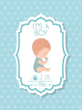 Bebek partisi daveti ve erkek bebek vektör tasarımı