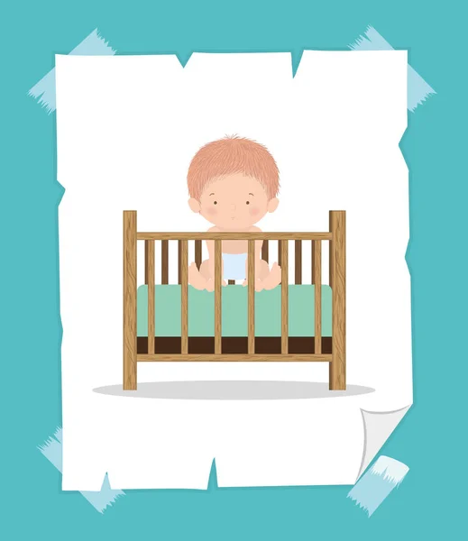 Lindo bebé niño dentro de cuna vector diseño — Archivo Imágenes Vectoriales