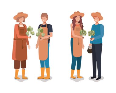 İnsanlar ve bahçe konsepti vektör tasarımı