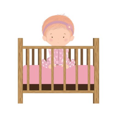 Beşik vektör tasarımının içinde tatlı bir kız bebek