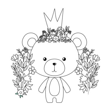 Taç çiçekli şirin bir ayı ve vektör tasarımı bırakıyor