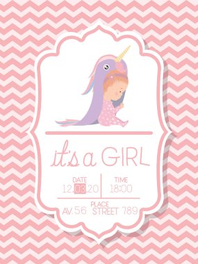 Bebek partisi daveti ve bebek kız vektör tasarımı