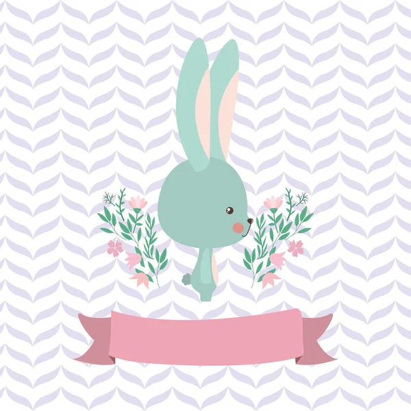 Cute rabbit cartoon and ribbon vector design — Stock Vector