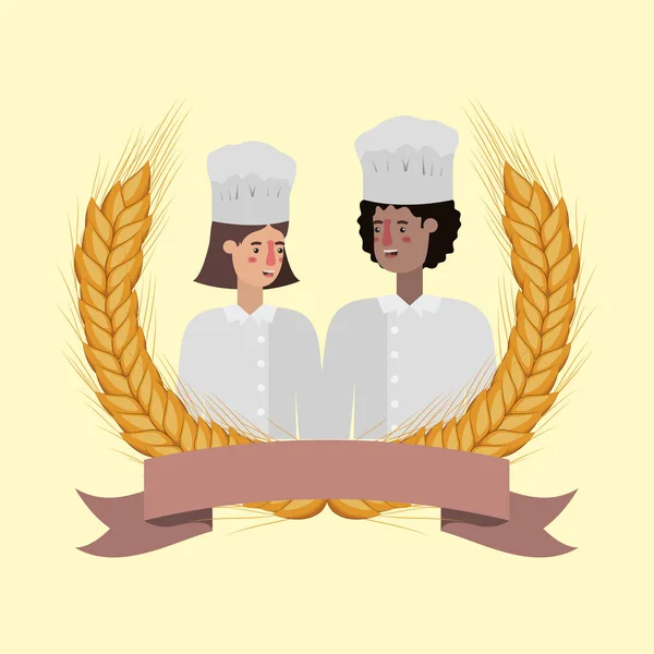 Γυναίκα και άνθρωπος σεφ με καπέλο διανυσματικό σχεδιασμό — Διανυσματικό Αρχείο