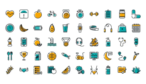 Icono aislado estilo de vida saludable conjunto de vectores de diseño — Vector de stock